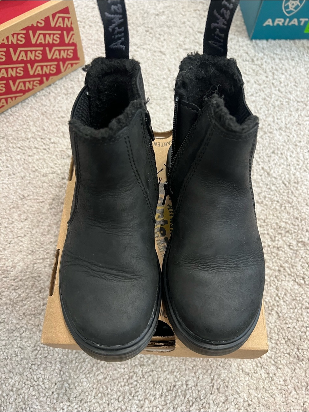 Dr. Martens Kids Black Leather Zip Ankle Boots with Faux Fur